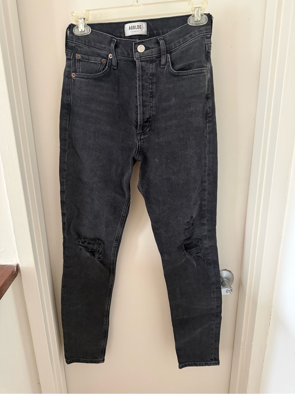 AGOLDE Black High-Rise Distressed Skinny Jeans